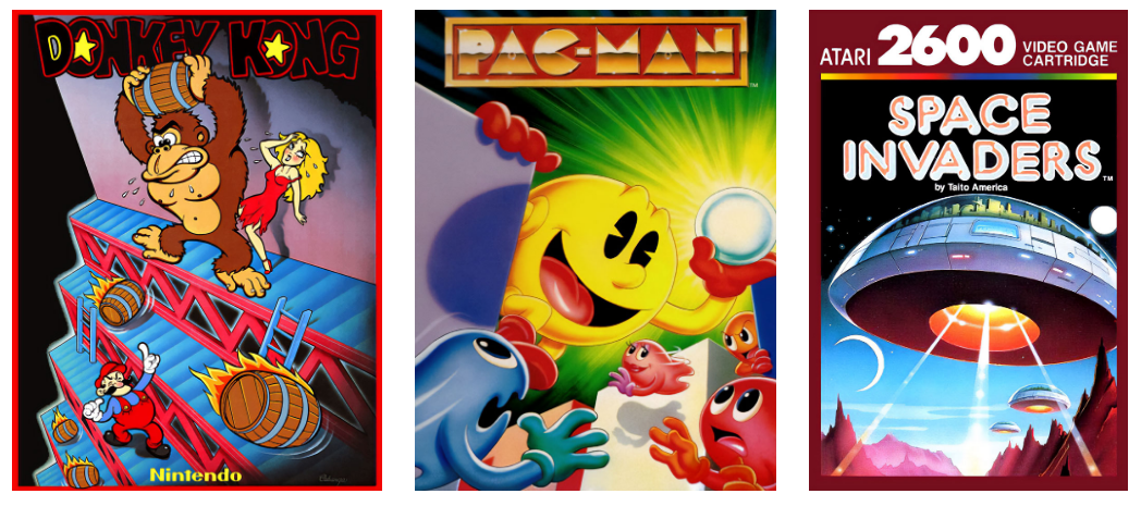Classic styles of arcade games. 